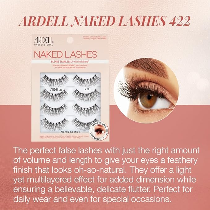 Ardell Naked Lashes 422 Multipack, Natural-Looking and Lightweight False Eyelashes, 4-Pairs, 1-Pack