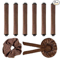8 Pcs Overnight Blowout Rods Set, 6 heatless curls overnight Heatless Curls Overnight Blowout Rods with 1 Sleep Cap and 1 Brown leopard-print hair tie Blowout Rods for Easy Curling