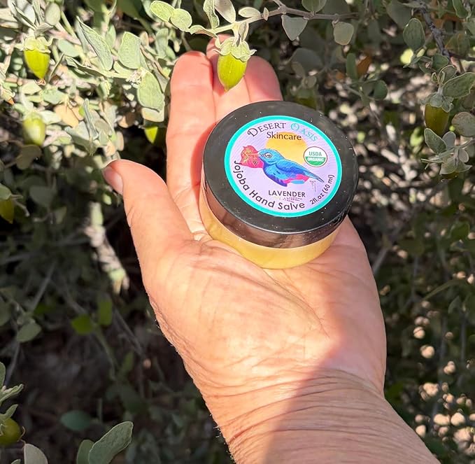 | USDA Organic Lavender Hand Salve – Over 50% Jojoba Oil with Beeswax & Avocado Oil – Helps Soothe & Soften Dry, Cracked Hands, Feet & Cuticles – 2 oz (60 g)