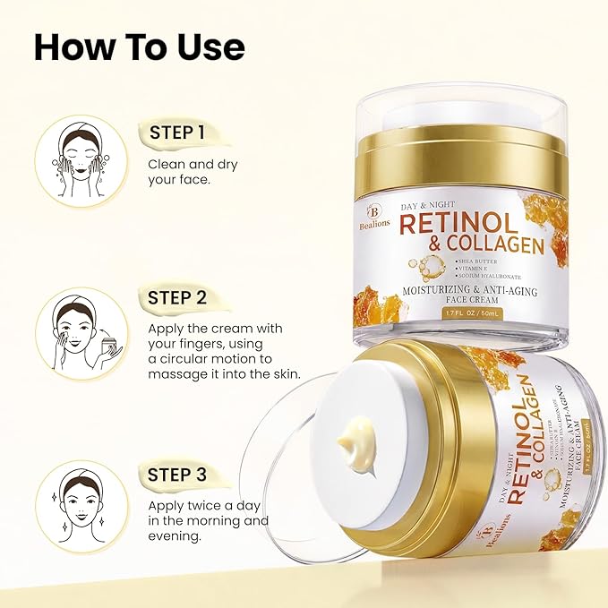 Retinol Cream for Face Anti Aging: Wrinkle Cream for Face Neck with Collagen Hyaluronic Acid - Night Moisturizer for Men Women - Facial Skin Care Gift for Women Wife Mother