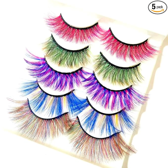 Sunniess Ombre Colored Lashes Silk Protein Fluffy Wispy Volume Fake Lashes for Halloweens Cosplay Party Stage Russian D Curl Lashes with Color Make up Faux Mink False Eyelashes