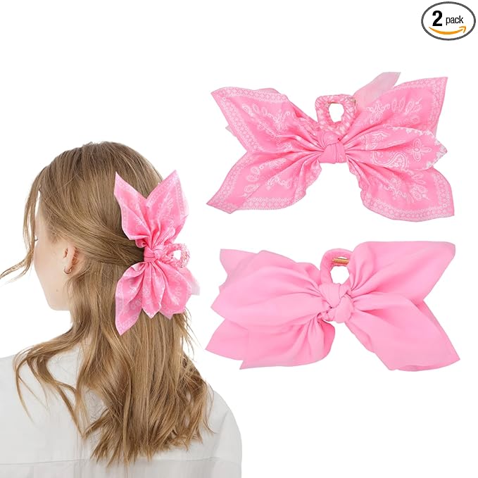 Bow Claw Clips Bow Hair Clips 2PC Pink Big Hair Bows for Women Butterfly Styling Large Hair Clips for Thick Hair for Girls Hair Accessories for Teen
