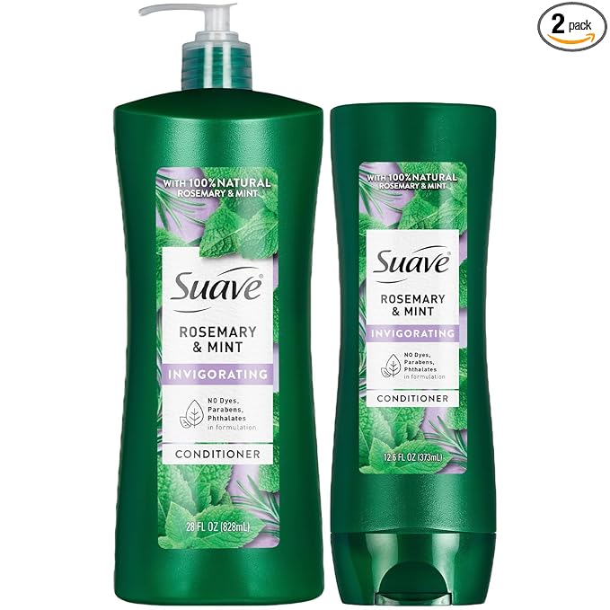 Suave Conditioner, Rosemary & Mint, 2-Size Bundle – Gentle, Invigorating Conditioner for Revitalizing Dry, Damaged Hair