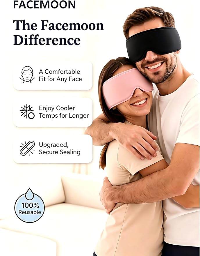 FACEMOON Cooling Eye Masks with Flexible Gel - Cold Compress Ice Pack for Puffy Eyes Migraines Headache Stye Sinus After Surgery Therapy - Reusable 2 pcs for Family Black Pink