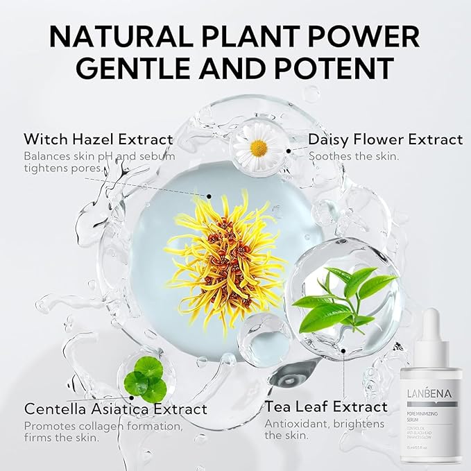 LANBENA Pore Minimizer Serum, Pore Minimizer & Reducer for Face, Minimizing, Shrinking, Oil Control Firming, Tightening Pores, 100% Vegan Pore Moisture after Blackhead Remover, 0.5 fl.oz