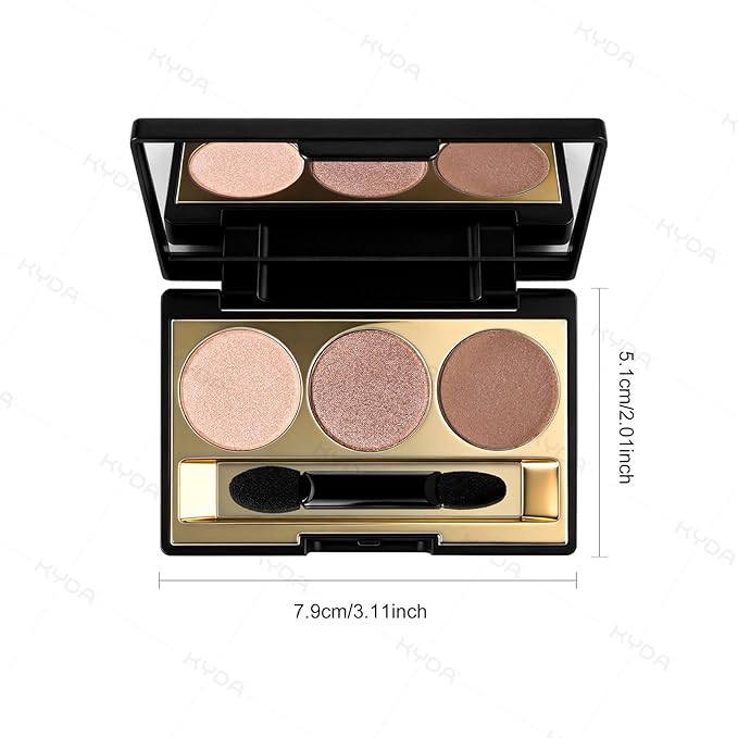 KYDA 3 Colors Eyeshadow Plaette, Shimmer Rose Golden Brown Eyeshadow, Pearl Champagne Eyes Shadow, Lasting High Pigmented Warm Rosy Eye Shadow, Mini Eyes Glitter Makeup Pallet for All Skin