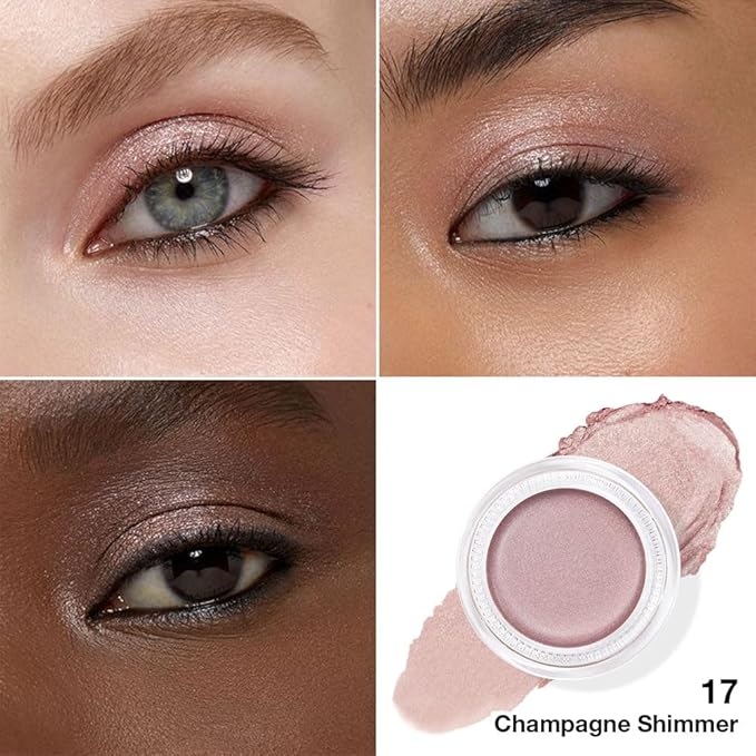 FeiCuiYun Cream Glitter Champagne Shimmer Metallic Eyeshadow Palette Makeup, Natural Single Mini Instant Holographic Eyeshadow For Women, Sombras Crema Para Ojos, Talc, Paraben&Cruelty Free, 17