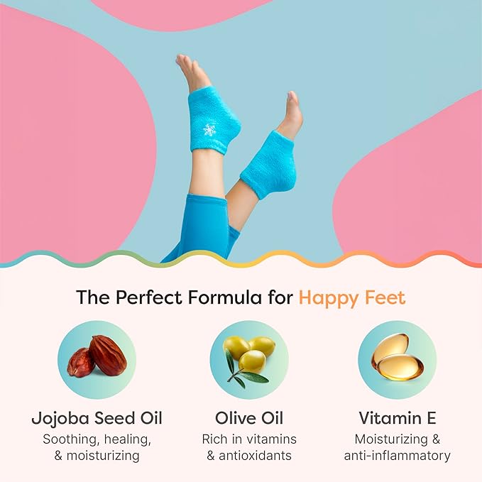 ZenToes Moisturizing Socks for Cracked Heel Treatment, Vitamin E, Olive Oil and Jojoba Oil Infused Heel Socks, Spa Gifts for Women, Mothers Day Gifts (White & Blue Snowflake, Regular)