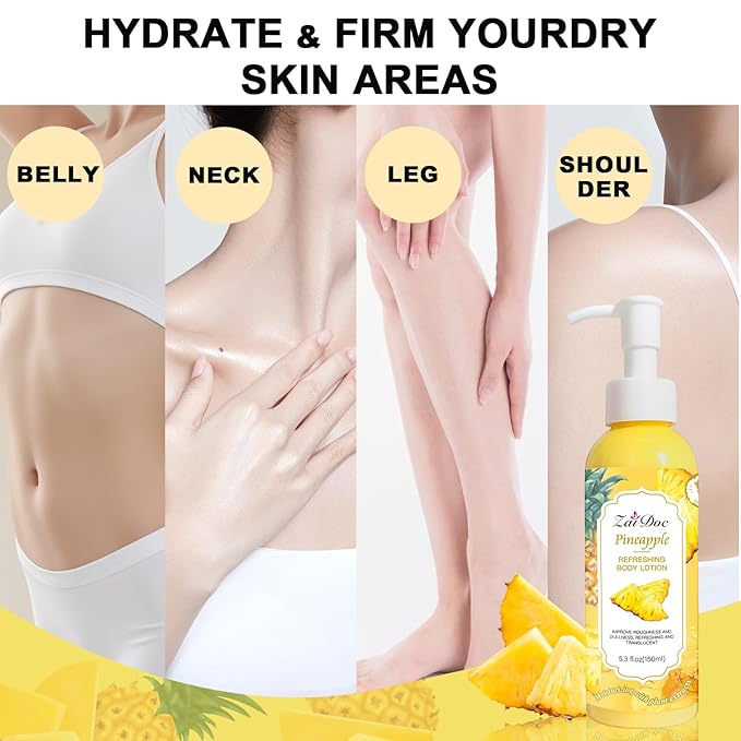 Body Lotion, 24hr Moisturizing & Deep Hydration, Absorbs Instantly Moisturizer for All Skin Types, 5.3 fl oz (1 Pack, Pineapple)