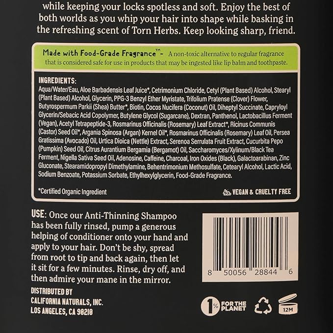California Naturals Re:GRO Anti-Thinning Conditioner, Biotin, Caffeine & Rosemary Oil, Hair Loss & Thinning Support for Men, Sulfate Free, 20 fl oz