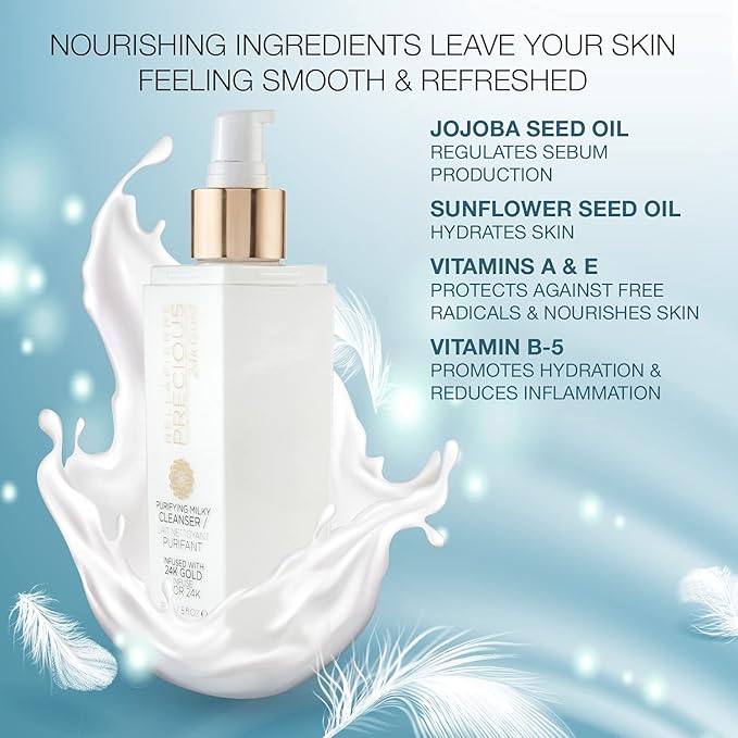 bellapierre Precious Purifying Milky Cleanser | All Natural Formula with 24k Gold Powder, Nourishing Vitamins, Oils and Botanical Extracts - 150ml