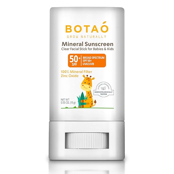 Botao baby Mineral Sunscreen Stick 100% Zinc Oxide SPF 50+ Water Resistant UVA/UVB Protection Easy to Apply Fragrance Free, babies & kids, for sensetive skin, Unscented