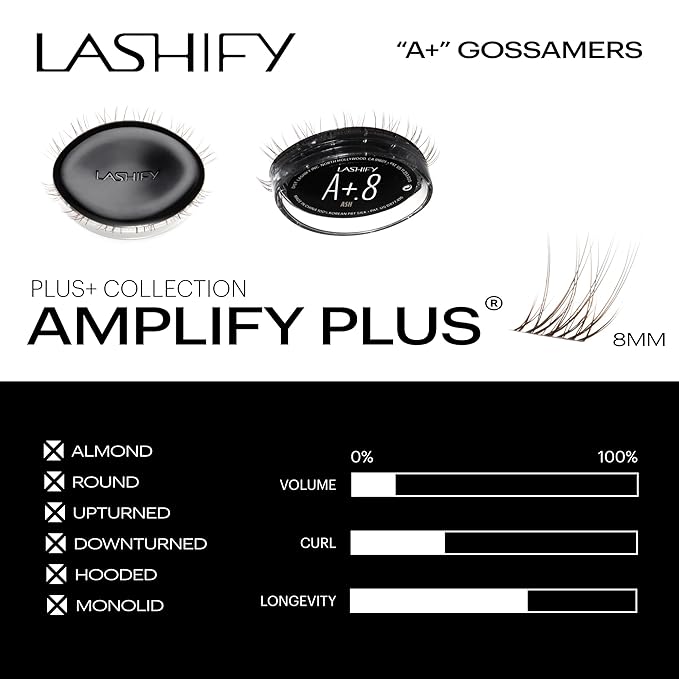 Lashify Amplify Plus+ 8mm Eyelash Extensions Refill in Ash Color, Easy DIY False Lashes for the Most Delicate, Natural and Long Lasting Look