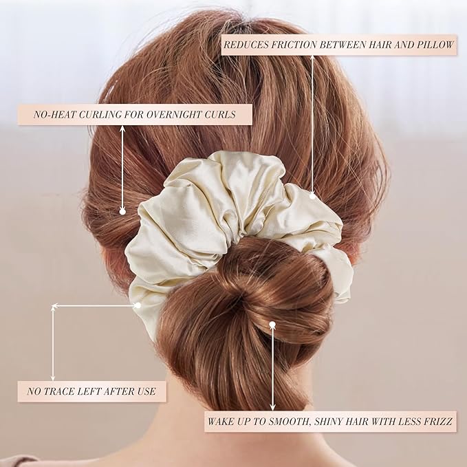 3Pcs Large Satin Hair Scrunchies, 6Inch Pillow Satin Scrunchies for Thick Curls Sleepy Hair Tie Self-Care Gifts