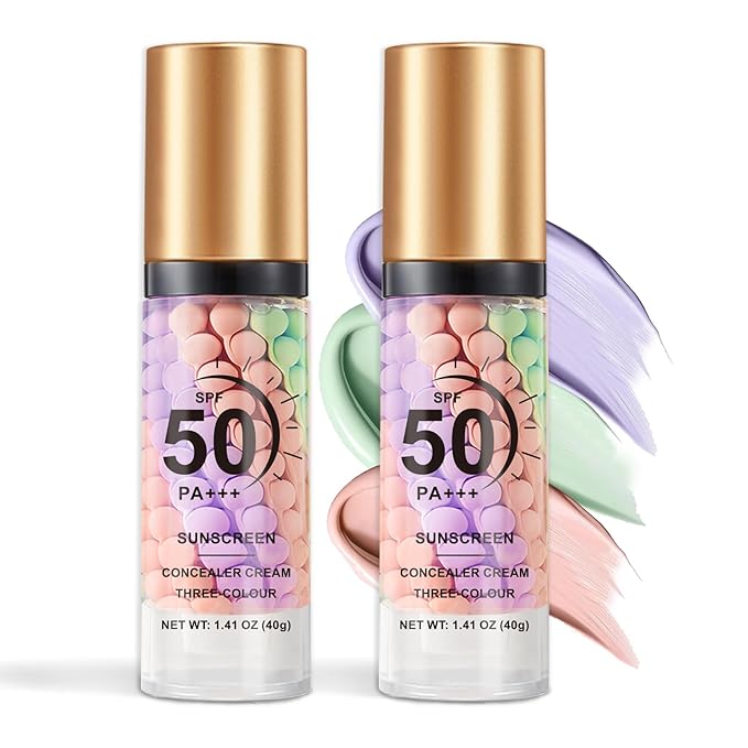 IONSGAKO 2PCS 3 in 1 Primer for Face Before Makeup, SPF 50 PA+++, One Step Color Correcting Makeup Face Primer, Oil Control Moisturizing Sunscreen Makeup Color Corrector Facial Serum Radiance Skin