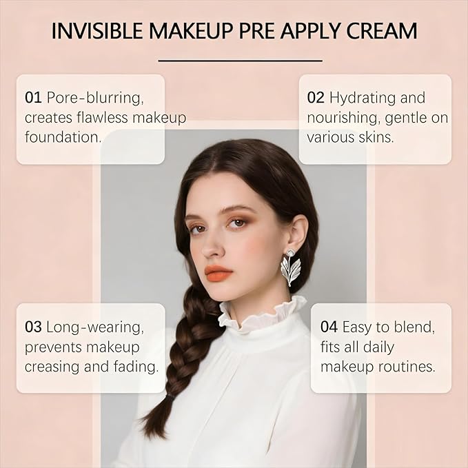 Velvet Priming Moisture Cream for Face - Invisible Makeup Pre Apply Cream, Pore Blurring Base & Hydrating Primer, Grip Makeup All Day without Caking for All Skin Types