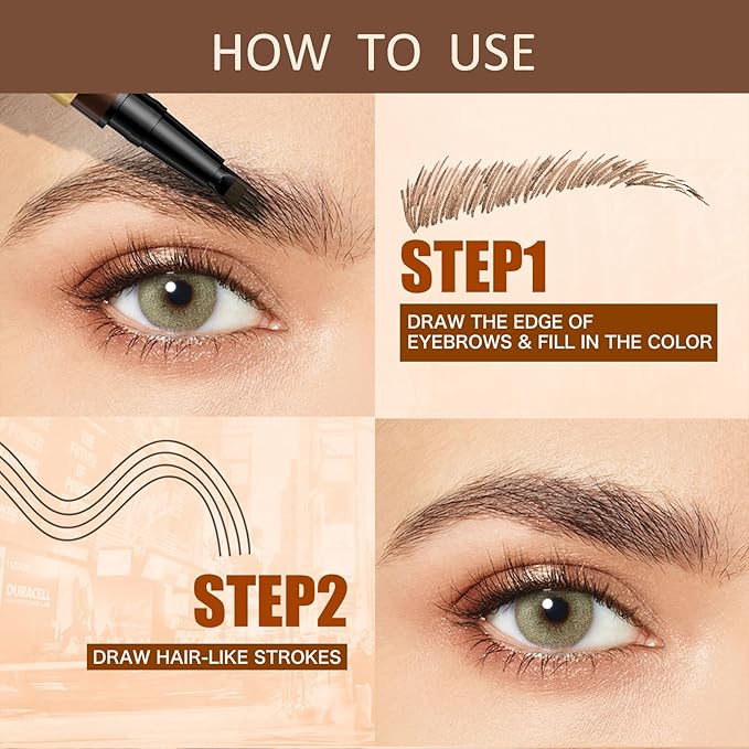 Eyebrow Pencil for Women,4-Tip Microblading Eyebrow Pen with 1 Brow Brushes, Waterproof&Sweatproof for Women to Effortlessly Create Natural Hair-Like Strokes, All-Day Wear,Gifts for girls,Dark Brown