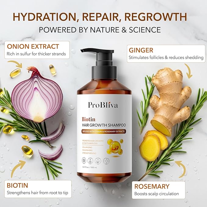 ProBliva Biotin Shampoo and Onion Conditioner Set for Thinning Hair in Adults 30+ – Strengthening Duo Reduces Shedding, Supports Fuller & Stronger Hair – Biotin + Rosemary + Onion Extracts