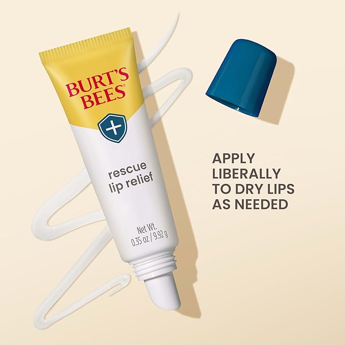 Burt's Bees Rescue Lip Relief for Valentine's Day, Original, Hydrating Lip Balm for dry lips with Responsbily Sourced Beeswax & Shea Butter, 100% Natural Origin, 3 Squeezy Tubes, 0.35oz, (Pack of 2)