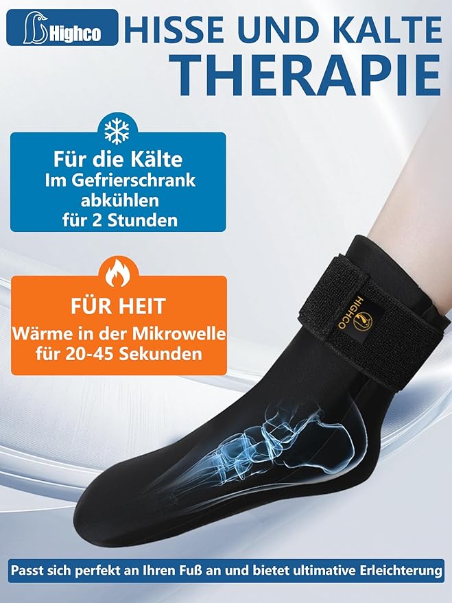 highco Ankle Ice Pack Wrap for Swelling and Injuries Recovery,Reusable Gel Ice Pack for Foot and Ankle,Ice Cold Compression Sock for Foot Heel Wrap,Tendonitis,Plantar Fasciitis,Swelling,Sprained,Black