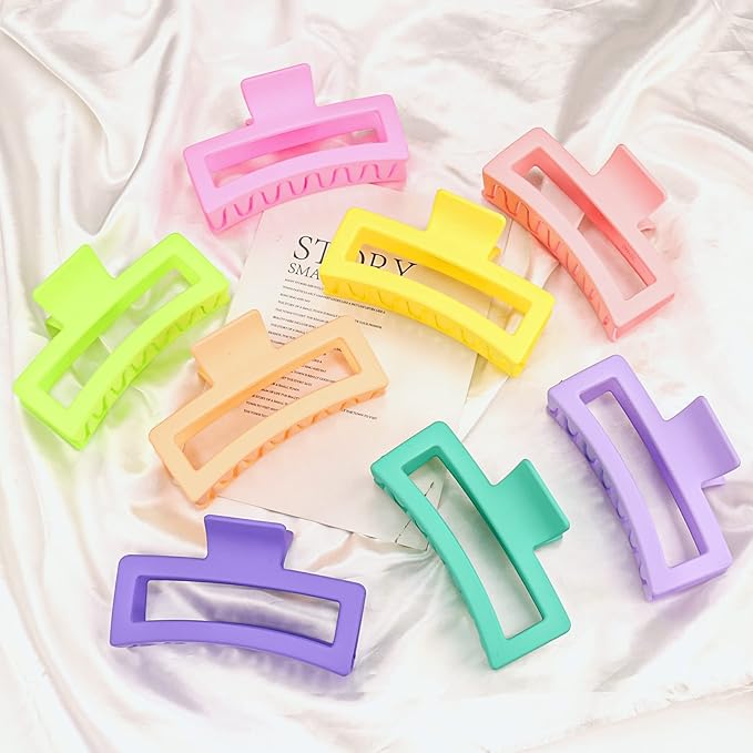 8PCS 5 Inch Extra Large Square Hair Clips, Matte Rectangular Claw Hair Clips for Women Girls, Strong Hold XL Jumbo Hair Clamps, Hair Accessories for Thick Long Curly Hair, 8 Colors