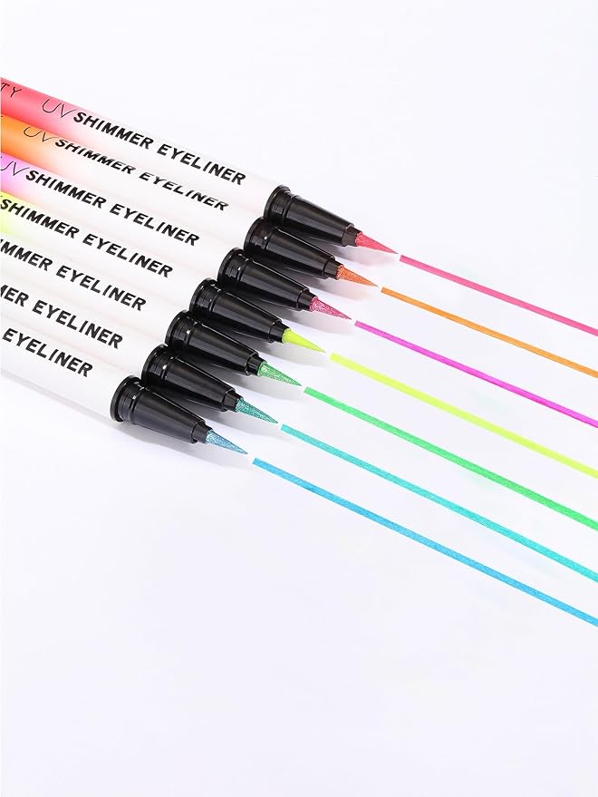 Metallic Neon Liquid Eyeliner, Glitter Neon Colored Eyeliners Pen, High Pigmented, Waterproof Smudge-Proof and Long-Lasting Metallic Eye Makeup for Halloween Christmas,Shimmer Purple