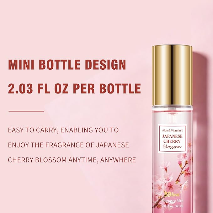 Beautifier Life Mini Body Mist Bath and Body Care Travel Set, Japanese Cherry Blossom Scent, 3 Piece, 2.03 FL OZ, Portable Travel Essentials, Gift for Women, Girls, Birthday, Holiday, Mother's Day