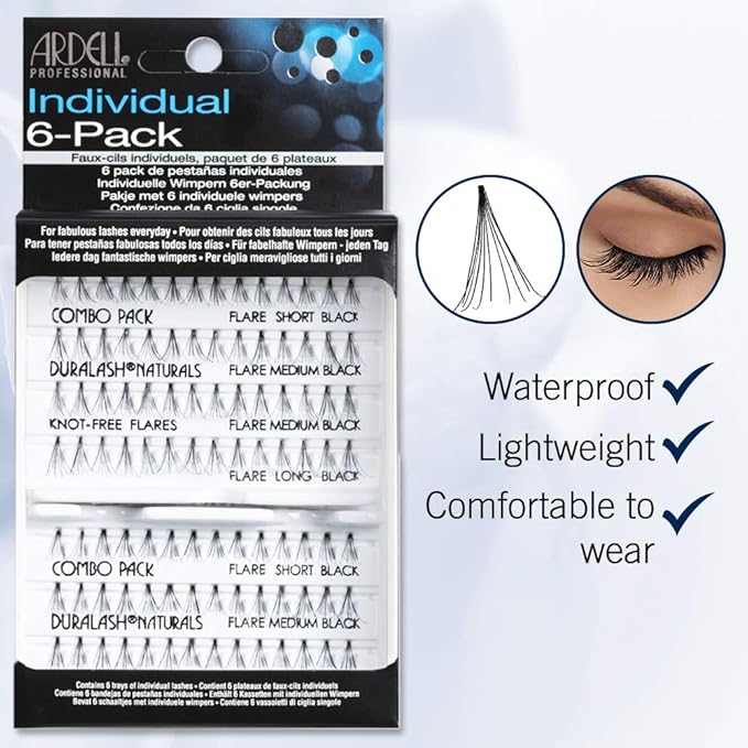 Ardell Individual Lashes - Combo Black, Knot-Free Lash Clusters, DIY Eyelash Extensions, Lightweight & Customizable False Eyelashes, 6 Pack