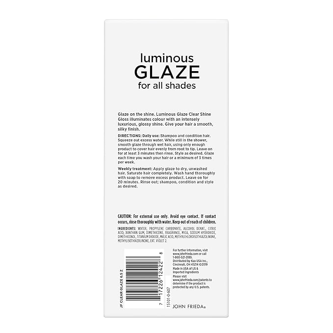 John Frieda Luminous Glaze Clear Shine Hair Gloss, Enhances Color and Adds Gloss for a Reflective Sheen on Color-Treated or Natural Hair, 6.5 Oz, Pack of 2