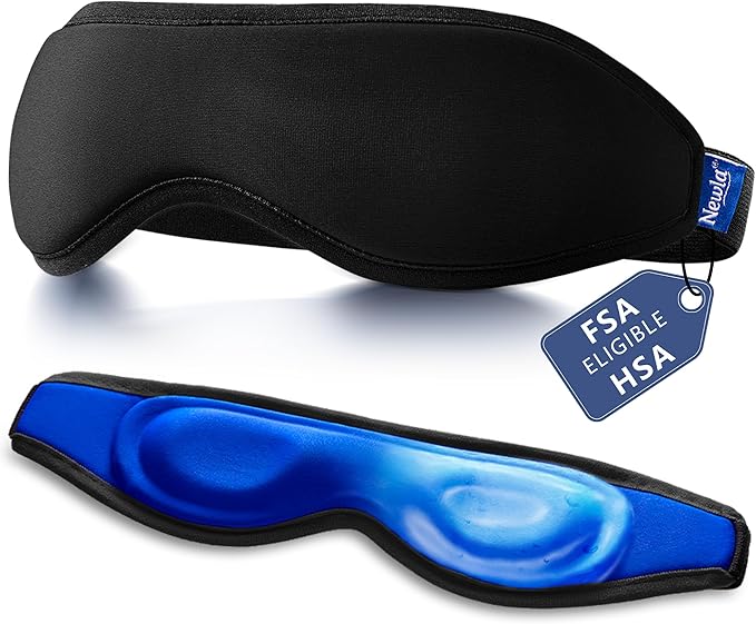 Cooling Gel Eye Mask, Contoured Cold Compress for Eyes, Reusable Cold Eye Mask for Puffy Eyes, Tired Eyes & Eye Strain, Flexible Solid Gel, Eye Care, Adjustable Strap, Fsa Eligible Items Hsa (Black)