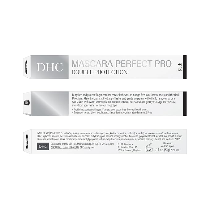 DHC Mascara Perfect Pro Double Protection, Water Resistant Lengthening Mascara, Tubing Technology, All-day wear, Black