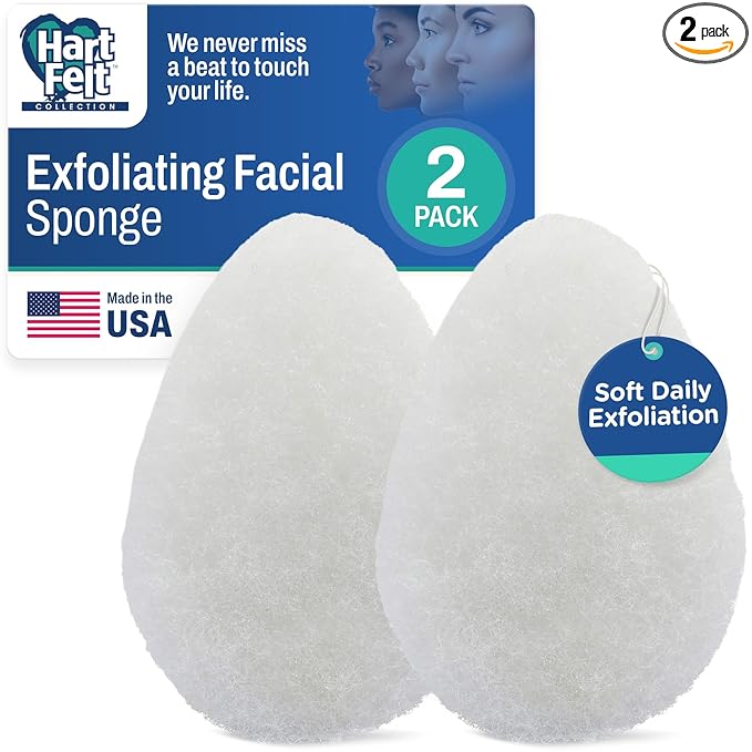 HartFelt 2ct Tear Drop Face Scrubber for Women | Reusable Facial Sponges for Daily Cleansing | Facial Exfoliating Pads for Removing Dead Skin, Dirt & Makeup | Made in USA