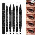 5Pcs Double-headed Liquid Eyeliner Stamp Pencil Set, Winged Eye-liner Pen, Long-lasting Black Tattoo Eye-liner delineador de ojos (Heart/Flower/Star/Butterfly/Cone) Shape Eye Liner Pencil for Women