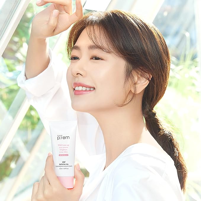 MAKEPREM UVA UVB Defense Me Calamine Calming Sun Cream SPF 50+ PA++++ 1.69 Fl Oz Korean Mineral Sunblock VEGAN Sunscreen Reef-safe Mild Non-Irritating Sensitive Acne-Prone Skin Non-Nano No Chemicals