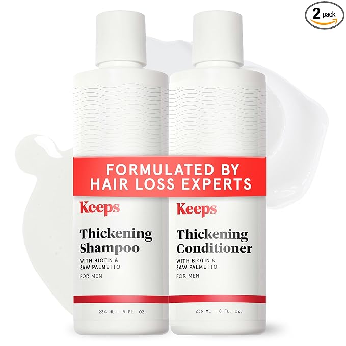 Keeps Thickening Shampoo & Conditioner for Men - Anti-Thinning Hair Care Duo with Biotin, Caffeine & Saw Palmetto - Color-Safe Men's Volumizing Shampoo & Conditioner - DHT-Blocker - 8 Oz Each