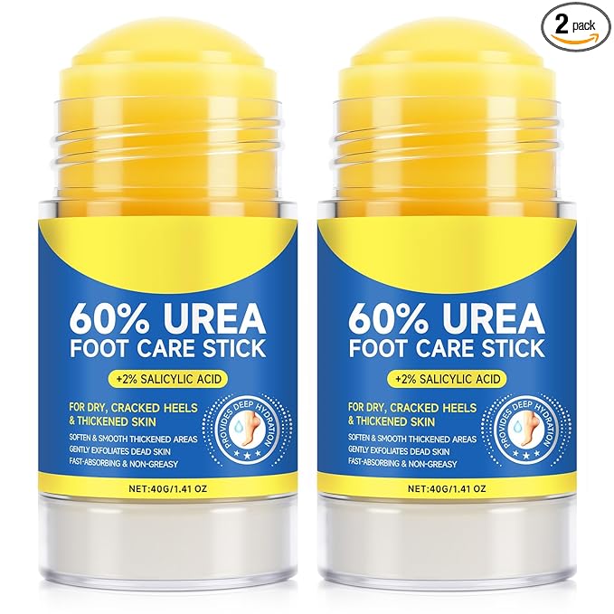 60% Urea Foot Cream Stick with 2% Salicylic Acid, Urea Foot Care Stick & Cream - Moisturizer for Dry, Cracked Skin on Feet, Knees, Elbows & Hands - Hydrates & Repairs Rough Skin 2Pack
