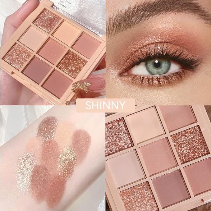 AMY'S DIARY Matte nude neutral Eye Shadow Palette Makeup,Eyeshadow Long Lasting Waterproof Cruelty-Free, 9 Blendable Shades in Smooth for girls (01#)