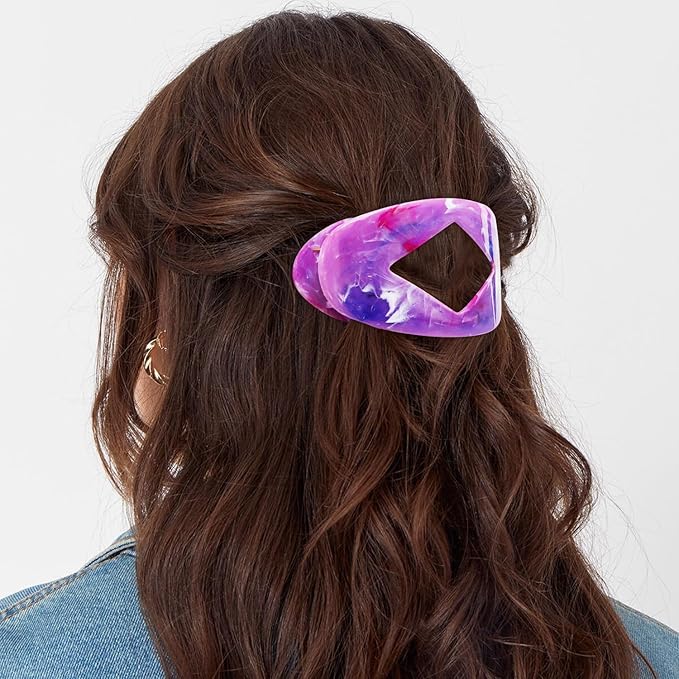 Atoden Marble Flat Round Hair Clips Duckbill Large Claw Clips for Thick Medium Thin Hair 6Pcs Non Slip Oval French Barrettes Accessories for Women Girls