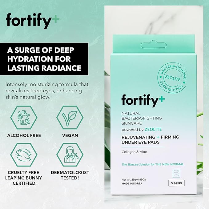 Fortify Skincare Under Eye Patches For Puffy Eyes and Dark Circles - Dermatologist Tested Anti-Aging - Ultra Hydrating, Anti Wrinkle Patches - Natural, Vegan, Clean Beauty, Korean Skin Care - 20 Pairs
