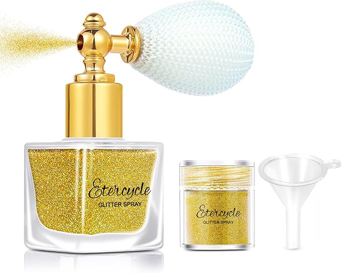Etercycle Gold Body Glitter Spray, Shimmering Spray Powder Sparkle Powder, Cosmetic Shimmer Makeup Glitter for Hair and Body Face Clothes Nail Art Craft Design Easter Christmas Halloween Crafts