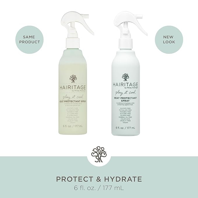 Hairitage Heat Protectant Spray for Hair - Up to 450 Degree Protection + Hydrates + Strengthens Hair - Leaves Hair Smooth + Shiny after Styling - For All Hair Types + Heated Styling Tools - 6 fl oz