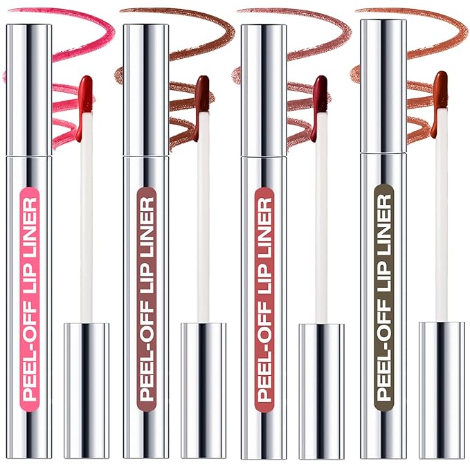 4 Colors Peel Off Lip Liner Stain Set for Women, Long Lasting Waterproof Non-Fading Matte Finish Lip Tint Stains with Tweezer Kit for All Skin Type, Up to 12 Hours (#00, 02, 03, 05)