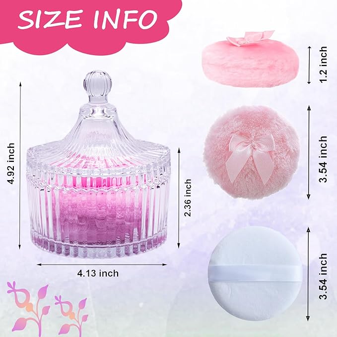 5 Pieces Large Body Powder Puff and Powder Container, Crystal Case for Dust Puff, Powder applicator with Box for Face and Body (Clear, Yurt)