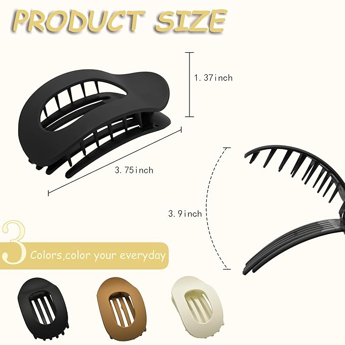 Flat Claw Clips for Women, Large Duckbill French Hair Clips, 6 Pack Non-Slip Matte Hair Accessories for Thick & Thin Hair