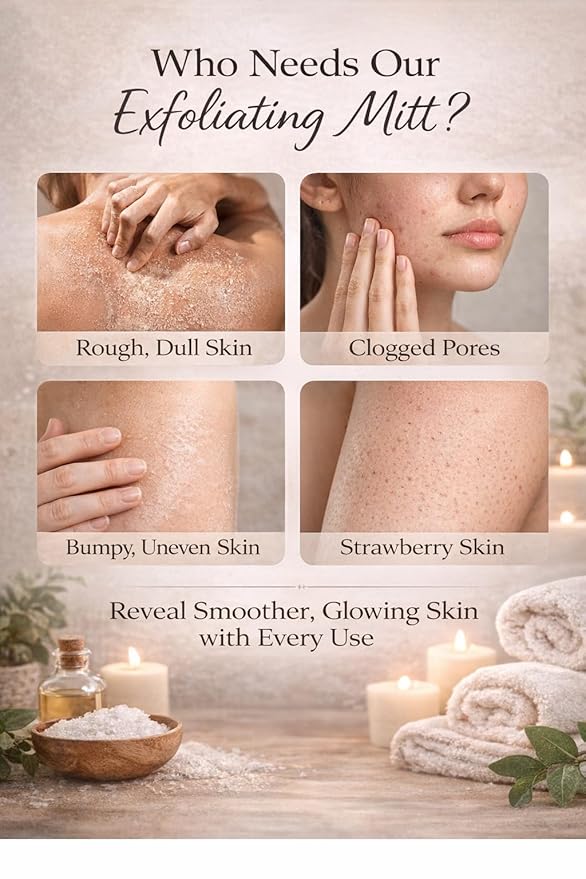 Korean Exfoliating Mitt Glove – Dead Skin Remover for Body, Moroccan Kessa Scrub, Strawberry Skin & KP Treatment, Deep Exfoliating Bath Glove for Smooth Skin (Black)