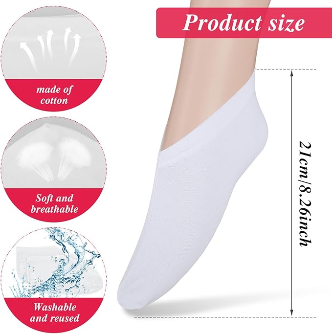 10-Pack White Spa Cotton Socks, Reusable Hydrating Socks, Cotton Blend Breathable Foot Mask Sleeves for Dry, Cracked Feet Relief, Overnight Moisturizing Foot Care, Home SPA Therapy