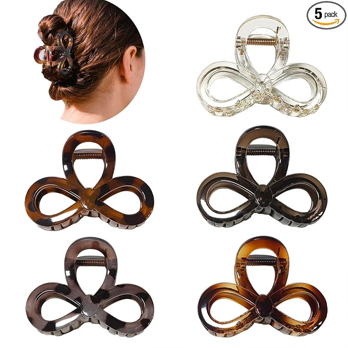 3.3 Inch Hair Claw Clips, Unbreakable Glossy Bow Claw Clip for Women's Thin & Medium Thick Fine Hair, 5 Pack