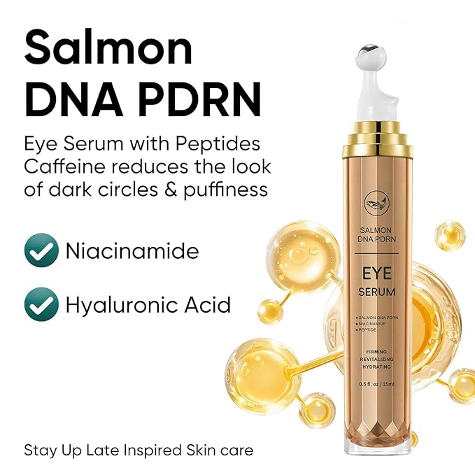 Salmon DNA PDRN Eye Cream for Puffiness and Bags Under Eyes - with Caffeine & Hyaluronic Acid, Niacinamide for Dark Circle & Hydration