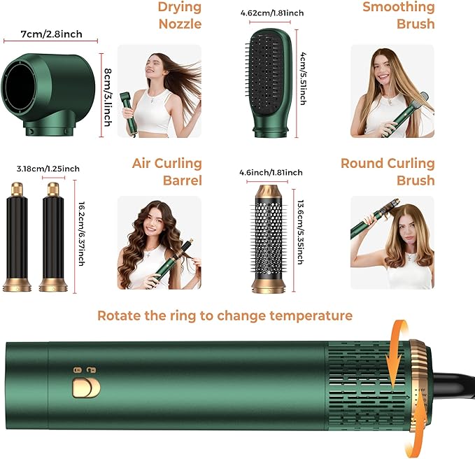 Blow Dryer Brush Set 5 in 1, Hot Air Styler Negative Ion Air Curling Wrap Air Curler Low Heat Hair Care, Round Brush Blow Dryer Hair Styling Tools Gift for Dry,Volumize,Straight,Curl, 110-120V