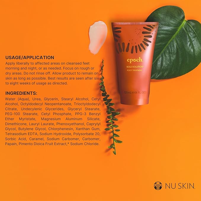 Nu Skin Epoch Sole Solution Foot Treatment | Intensive Moisturizing Cream for Dry Feet, Rough Skin & Heels | Softens Calluses With Natural Papain, Urea, Baobab & Allantoin | 4 oz | 2 Pack